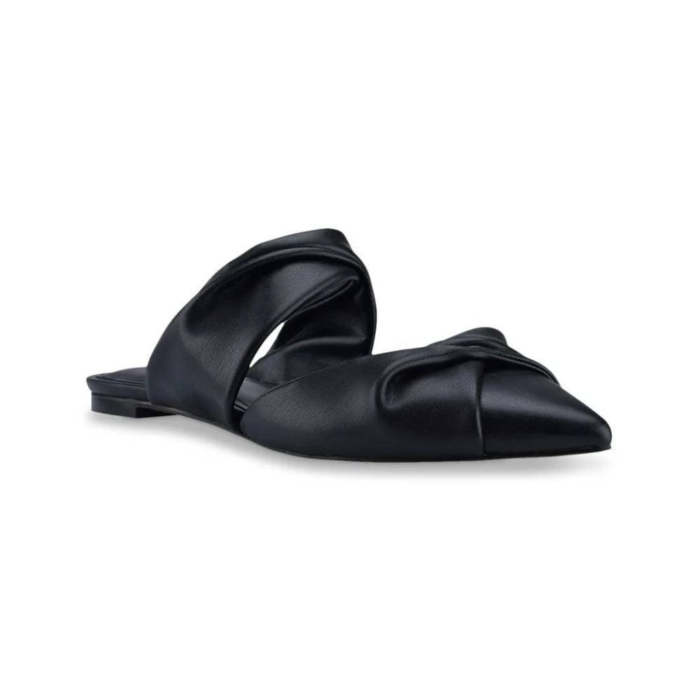 Marc Fisher | Satera Knotted Twist Pointed Toe Flat Slip On Mule in Black - Picture 2 of 10
